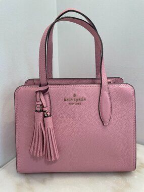 Kate Spade, Rowe, zip-top satchel, Pink pebbled leather with tassels EUC